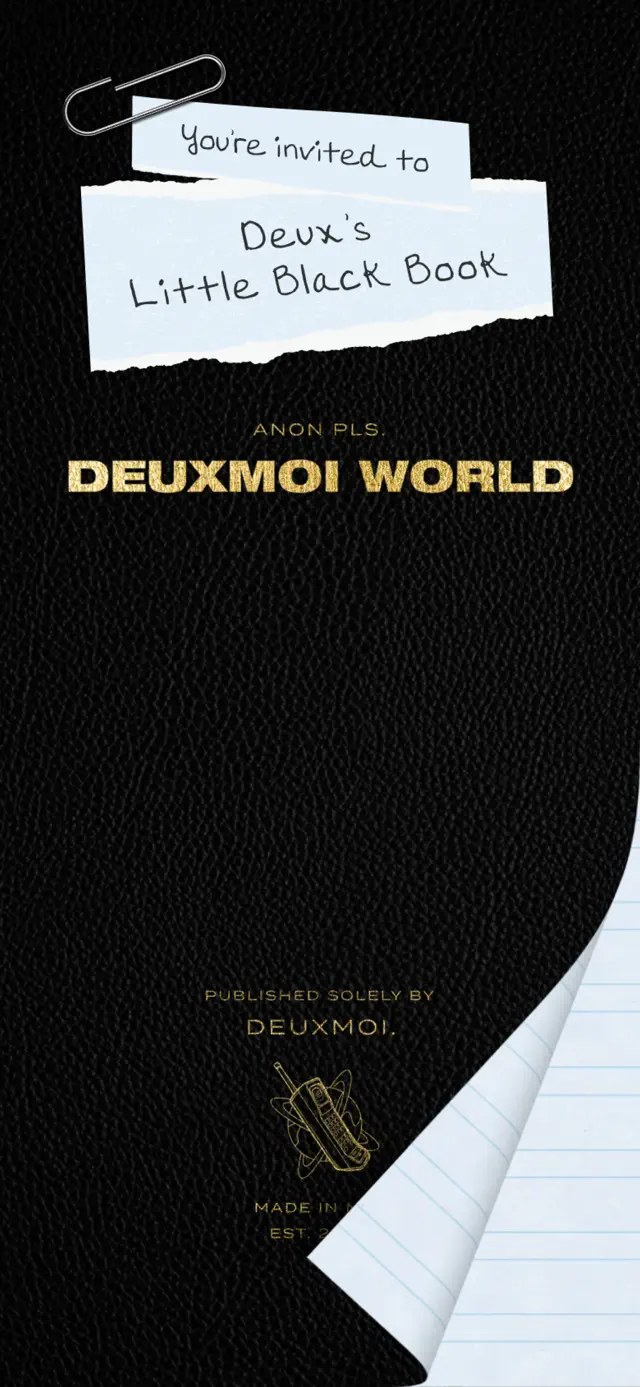 "Deux's Little Black Book" — the Deuxmoi World cover artwork
