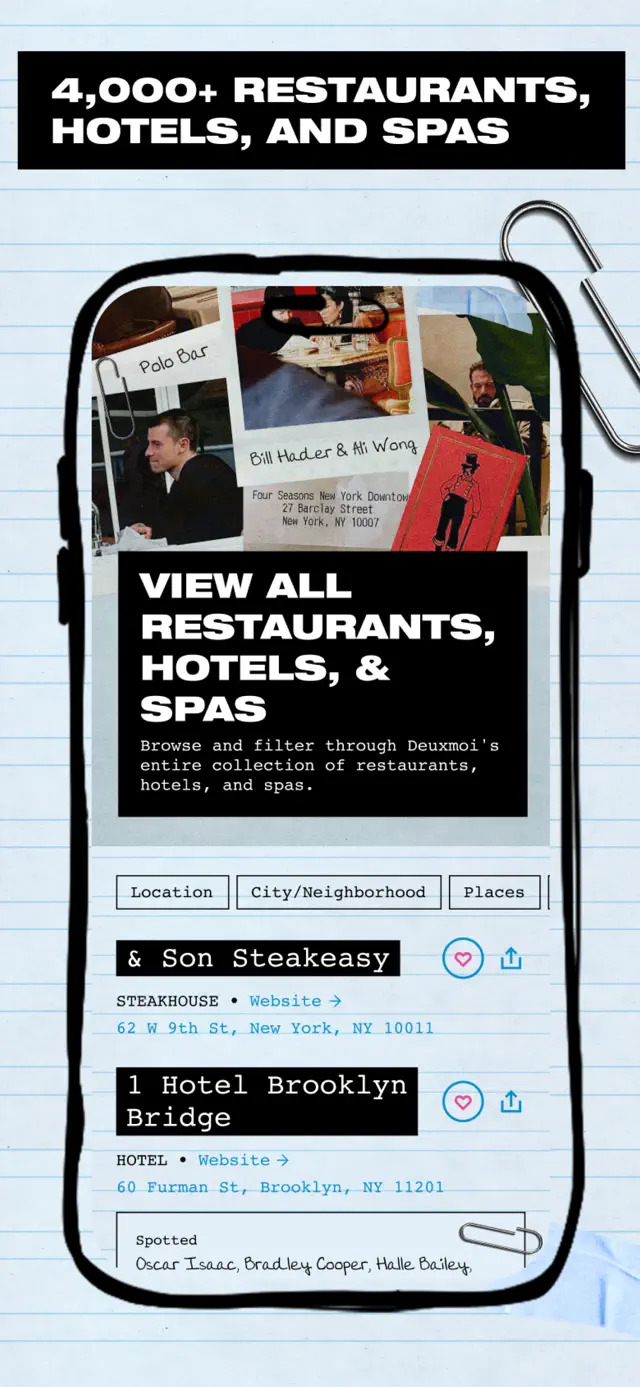 "4,000+ restaurants, hotels, and spas" — the venue list with filters