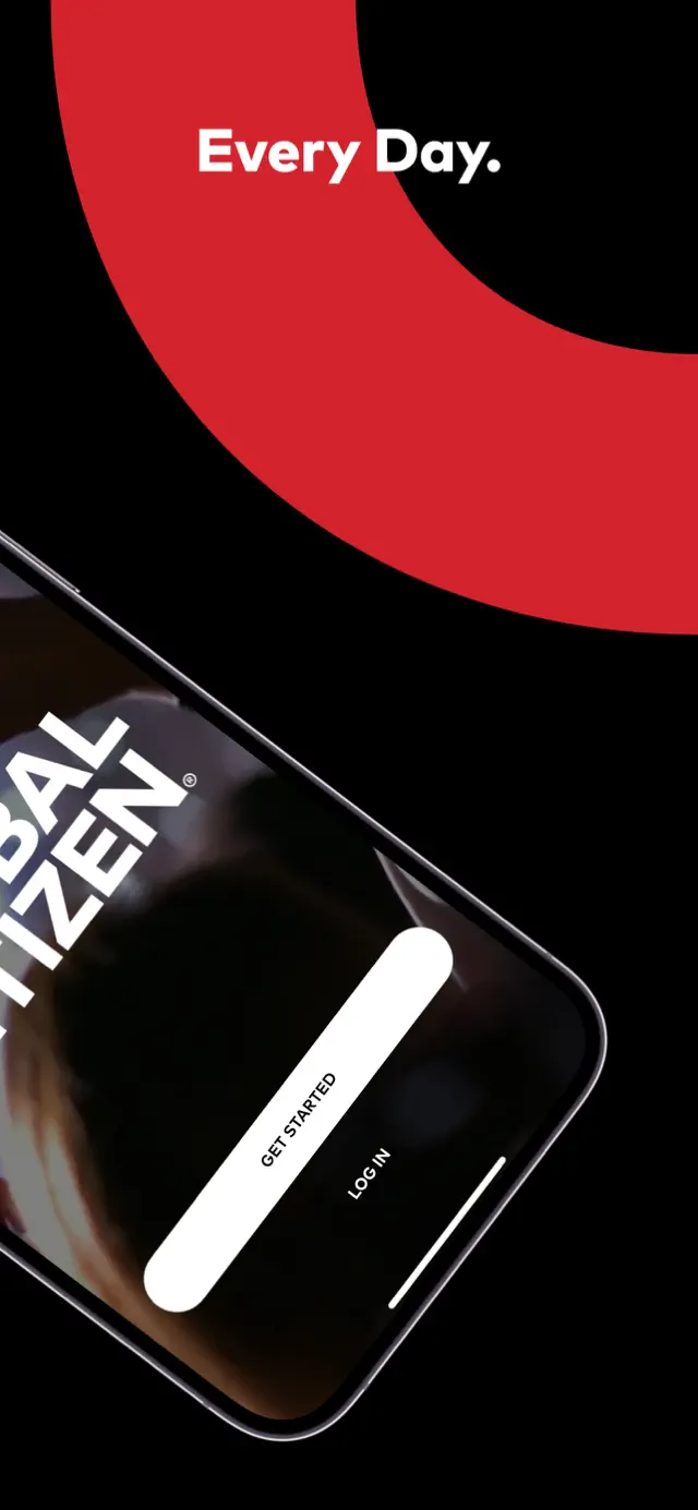 "Every Day." — the Global Citizen wordmark on an angled device