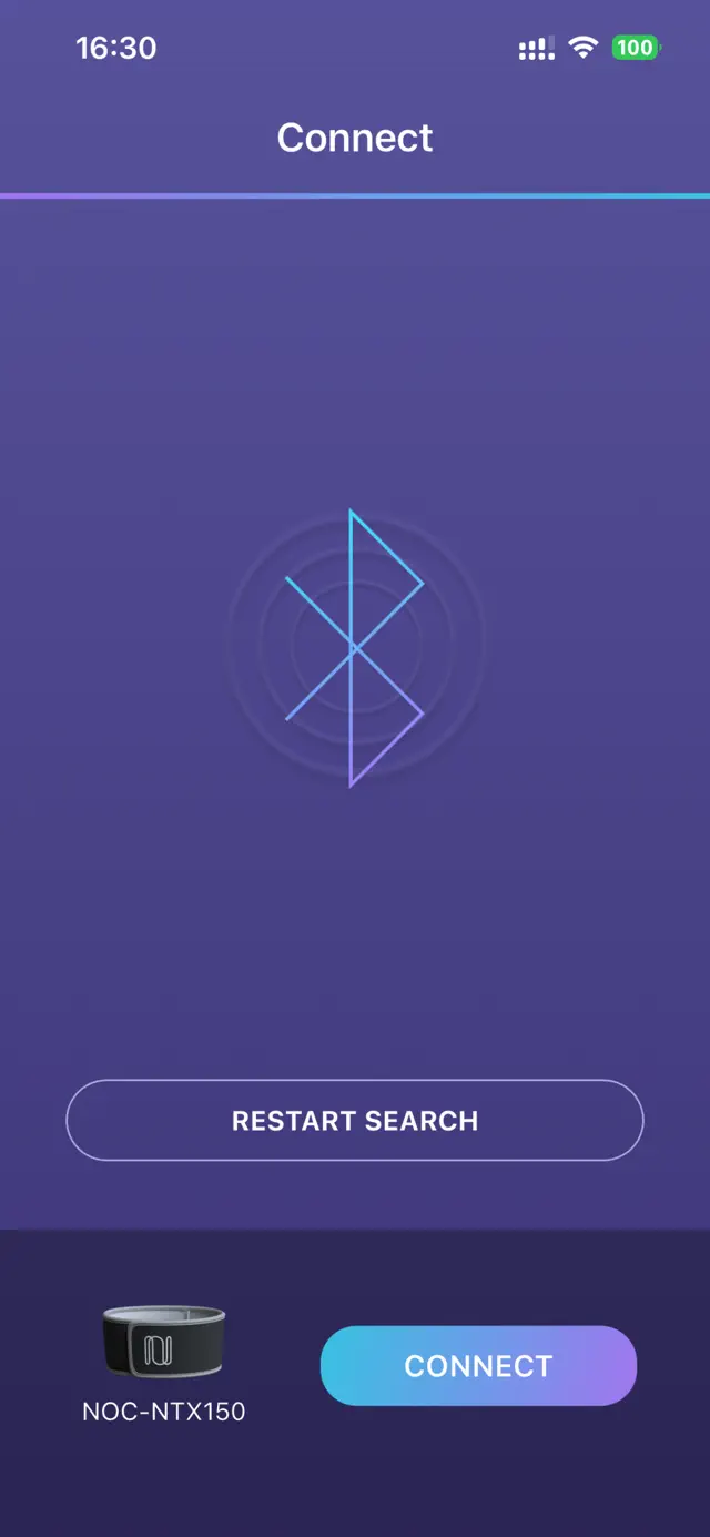 Bluetooth connect screen searching for a Nidra band