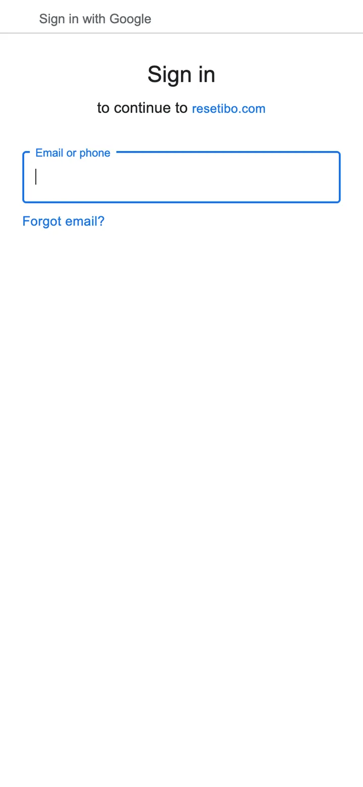 Resetibo sign-in dialog with Google authentication