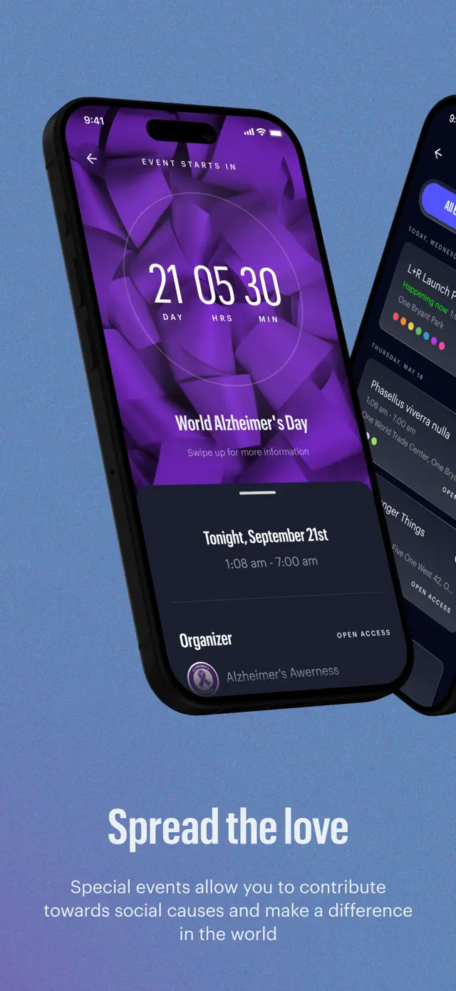 "Spread the love" — a scheduled charity lighting moment with a countdown